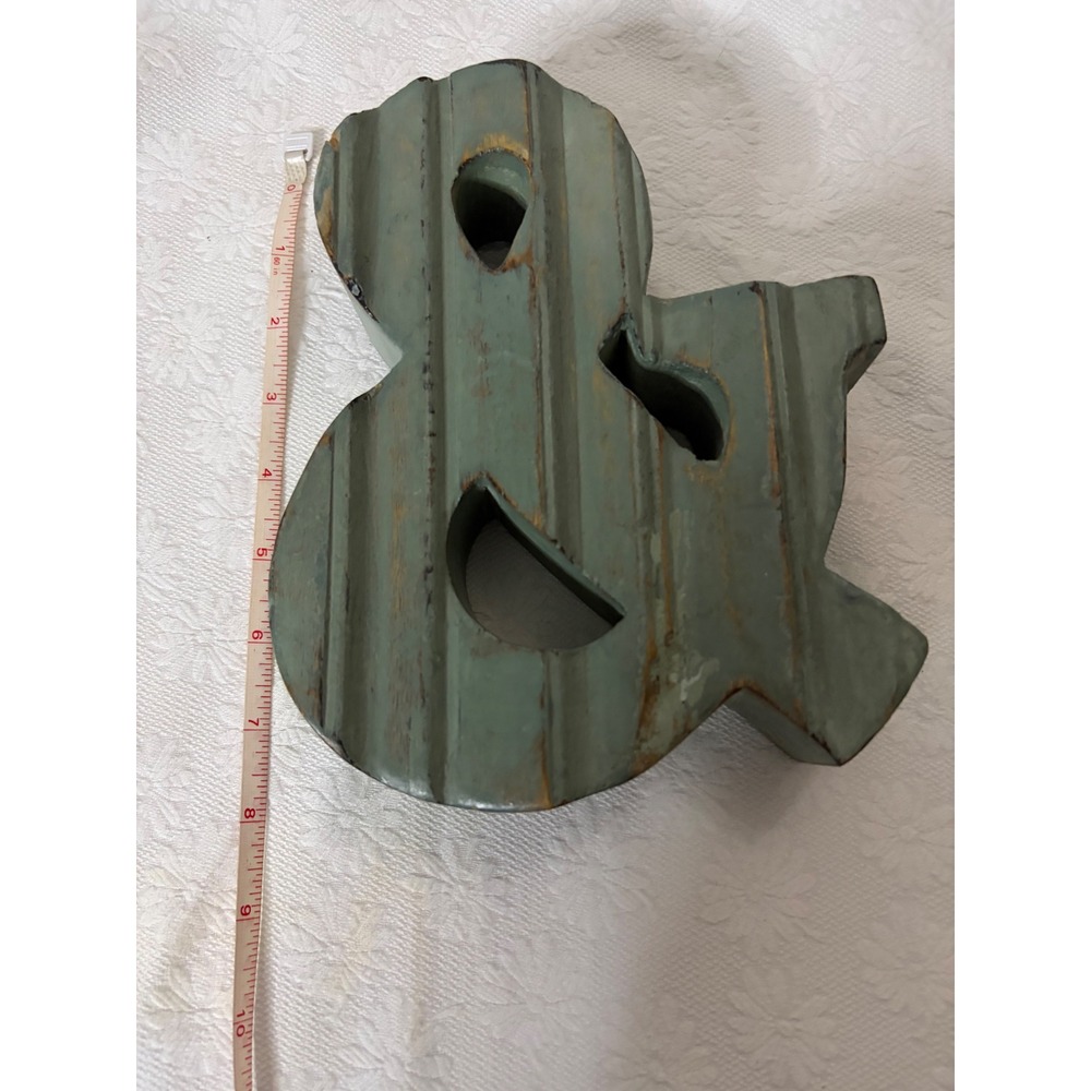 Cynthia Rowley Ampersand Sign Distressed Sage Green Corrugated Metal Look Wood